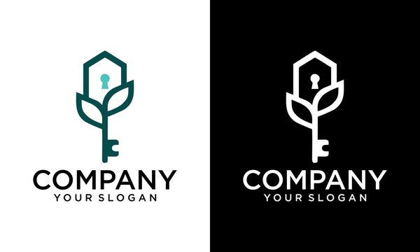 House Nature leaf key logo template vector illustration - Vector