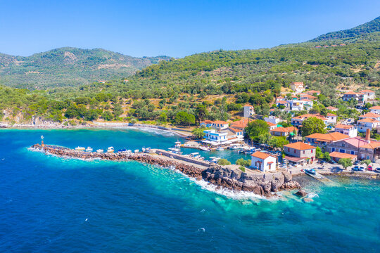The little church of Panagia gorgona situated on a rock in Skala Sykamias, a picturesque seaside village of Lesvos