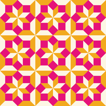 Hydraulic tiles pattern vector. Colorful mosaic. Geometric pattern. Red, yellow, white. Graphic modern pattern. Simple lattice graphic design.
