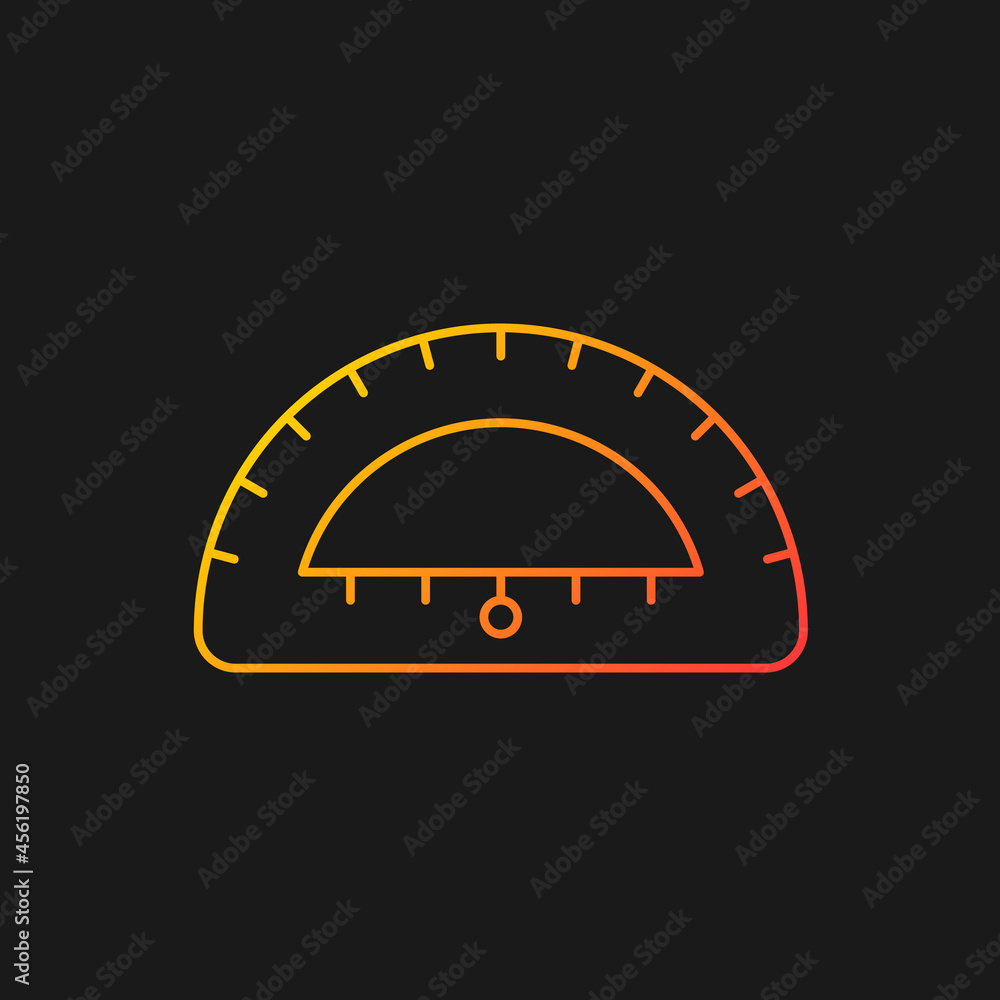 Poster Protractor gradient vector icon for dark theme. Instrument for constructing, measuring angles. Simple half-disc. Thin line color symbol. Modern style pictogram. Vector isolated outline drawing
