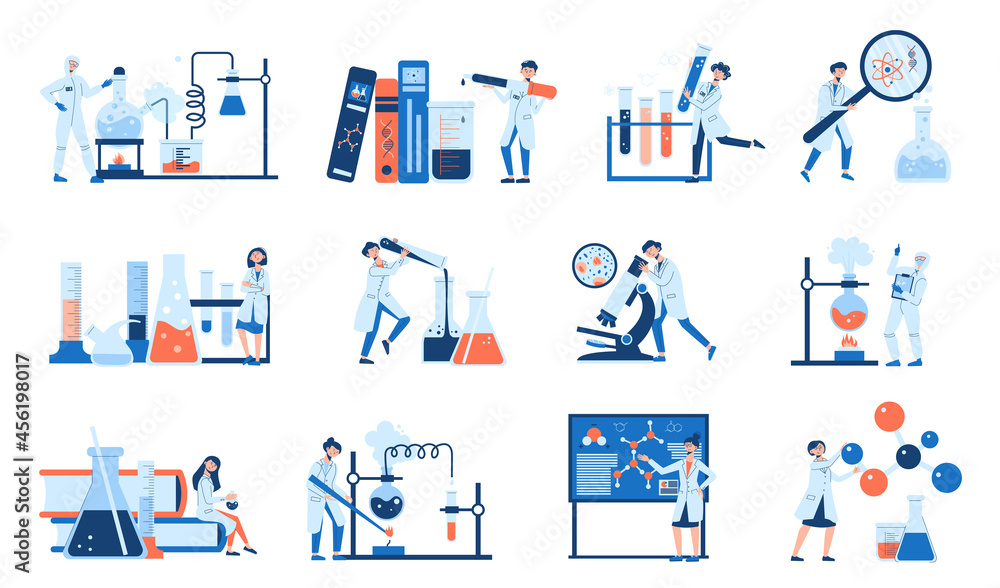 Sticker science laboratory icon set