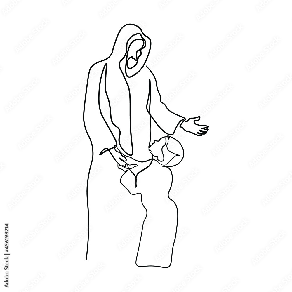 Wall mural continuous line drawing of Nativity of Jesus