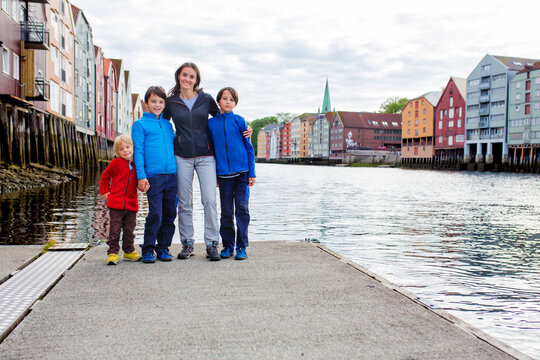 Happy family, visiting Trondheim, Norway during the summer