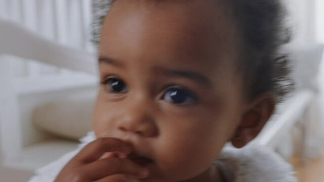 portrait beautiful baby girl looking curious happy toddler enjoying life healthy little infant at home