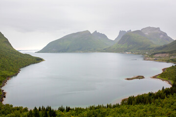 Bergsfjord fjord, picture taken from  44 meter long viewing platform  on Senja island