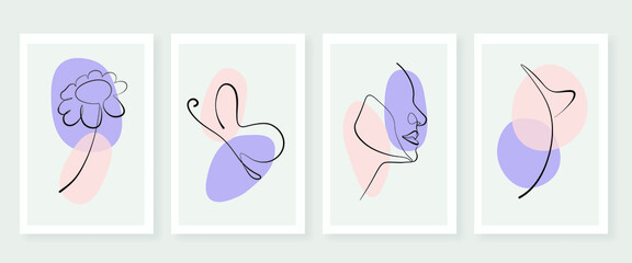 Surreal Faces Continuous line, drawing of set faces and hairstyle, fashion concept, woman beauty minimalist, vector illustration pretty sexy. Contemporary portrait
