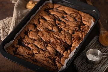 Homemade dessert with plum jam