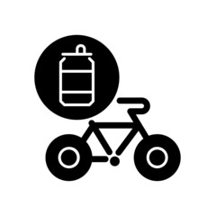 Bicycles made from steel cans black glyph icon. Eco friendly manufacturing bikes. Conscious biking equipment. Use alternative material. Silhouette symbol on white space. Vector isolated illustration