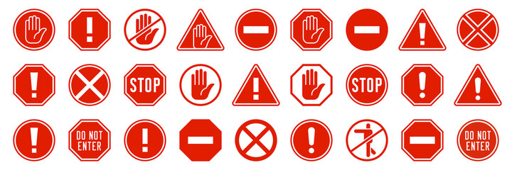 A set of warning or prohibition signs. Red signs - Do not enter! Stop! Vector elements.
