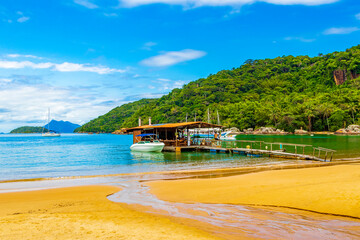 Mangrove and Pouso beach with swimming restaurant Ilha Grande Brazil.