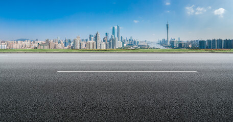 Road and city buildings background