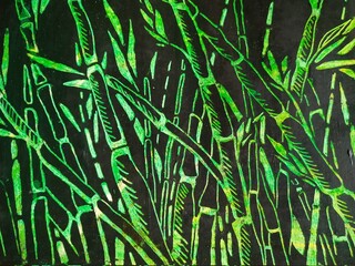 green bamboo on a black background, illustration