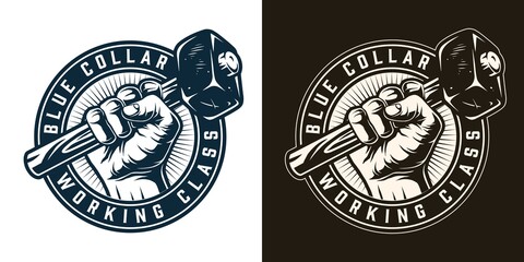 Manual worker round vintage emblem