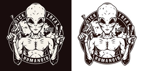 Halloween humanoid vintage round badge