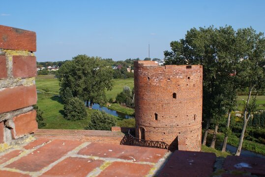 medieval castle of Masovian dukes in Ciechanów - view from the tower to the second tower and the vicinity of the castle 