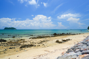 Tropical beach seaside and blue sky at Banhinkob beach in Chomphon province Thailand