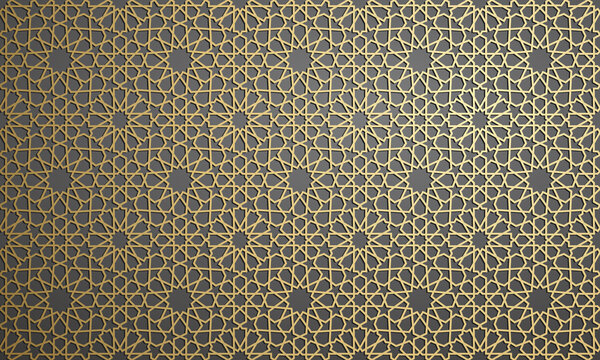 Islamic ornament vector , persian motiff . 3d ramadan islamic round pattern elements . Geometric circular ornamental arabic symbol vector . Gold background