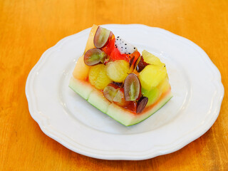 Fruit jelly in watermelon rind
