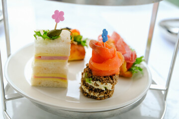afternoon tea set with savory food