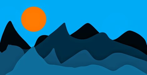 mountain landscape illustration background silhouette with sun shining