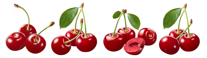 Wild cherry set isolated on white background