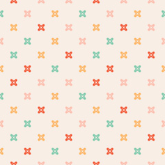 Fototapeta na wymiar Colorful and cool seamless pattern. Vector illustration with funny small crosses, plus signs. The background is used for the design of clothes, wallpapers, textiles, packaging, paper, postcards.