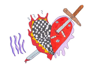 Heart shaped watercolor background, isolated on white background