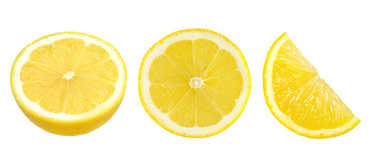 Sliced lemon fruit isolated on white background, Juicy sliced lemon..