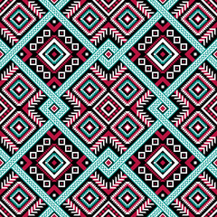 Traditional pattern, red and green geometric seamless vector pattern on black background