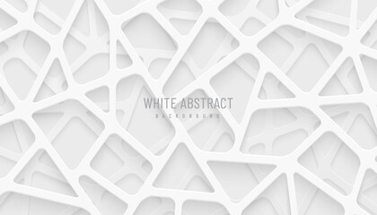 Abstract White and Gray 3D geometric line overlap layers on background. Modern tech futuristic silver color design. Can use for cover template, poster, banner web, flyer, Print ad. Vector illustration - obrazy, fototapety, plakaty