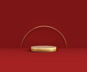 Scene with minimal background, arch with a podium, 3d rendering