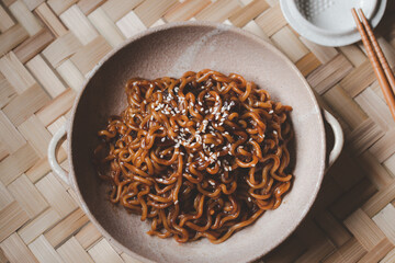 Jajangmyeon Korean instant noodles with black sauce