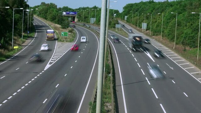 Timelapse of traffic on the A14 road at Kettering Northamptonshire England.