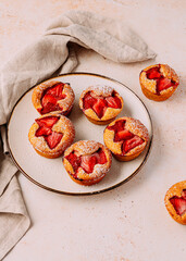 homemade strawberry muffins, little cakes, strawberry and pistachio friands