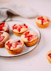 homemade strawberry muffins, little cakes, strawberry and pistachio friands