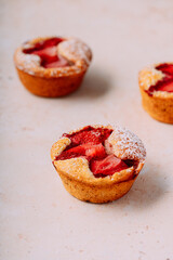 homemade strawberry muffins, little cakes, strawberry and pistachio friands