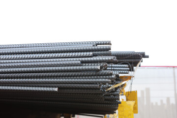 Construction worker Making Reinforcement steel rod and deformed bar with rebar at construction site.