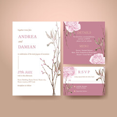 Wedding card template with lilac violet wedding concept,watercolor style © photographeeasia