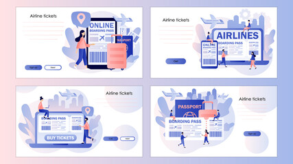 Airline boarding pass ticket. Booking flights travel online. Buy ticket online. Screen template for landing page, template, ui, web, mobile app, poster, banner, flyer. Vector illustration