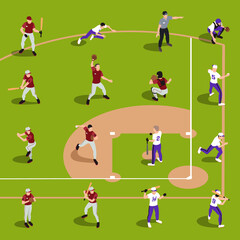 Baseball Players Isometric Composition