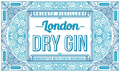 Dry gin - ornate vintage decorative label - obrazy, fototapety, plakaty