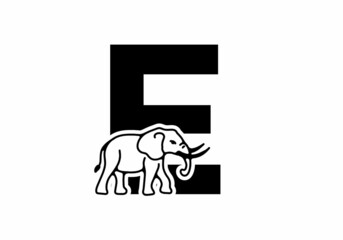 Initial letter E with elephant shape line art