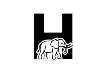Initial letter H with elephant shape line art