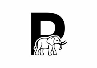 Initial letter P with elephant shape line art