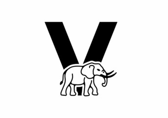 Initial letter V with elephant shape line art