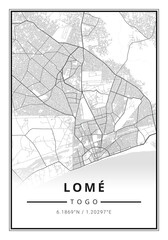 Street map art of Lomé city in Togo - Africa