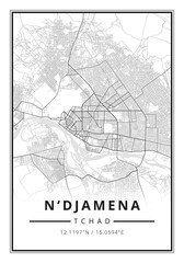 Street map art of N'djamena city in Tchad - Africa