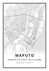 Street map art of Maputo city in Mozambique - Africa