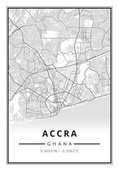 Street map art of Accra city in Ghana - Africa