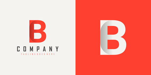 Initial Letter B Logo. Red and White Alphabet Origami Style with Shadow isolated on Double Background. Usable for Business and Branding Logos. Flat Vector Logo Design Template Element. © sangart